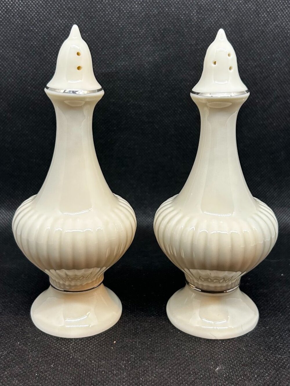 Vintage Lenox Essex Salt and pepper shakers with silver band